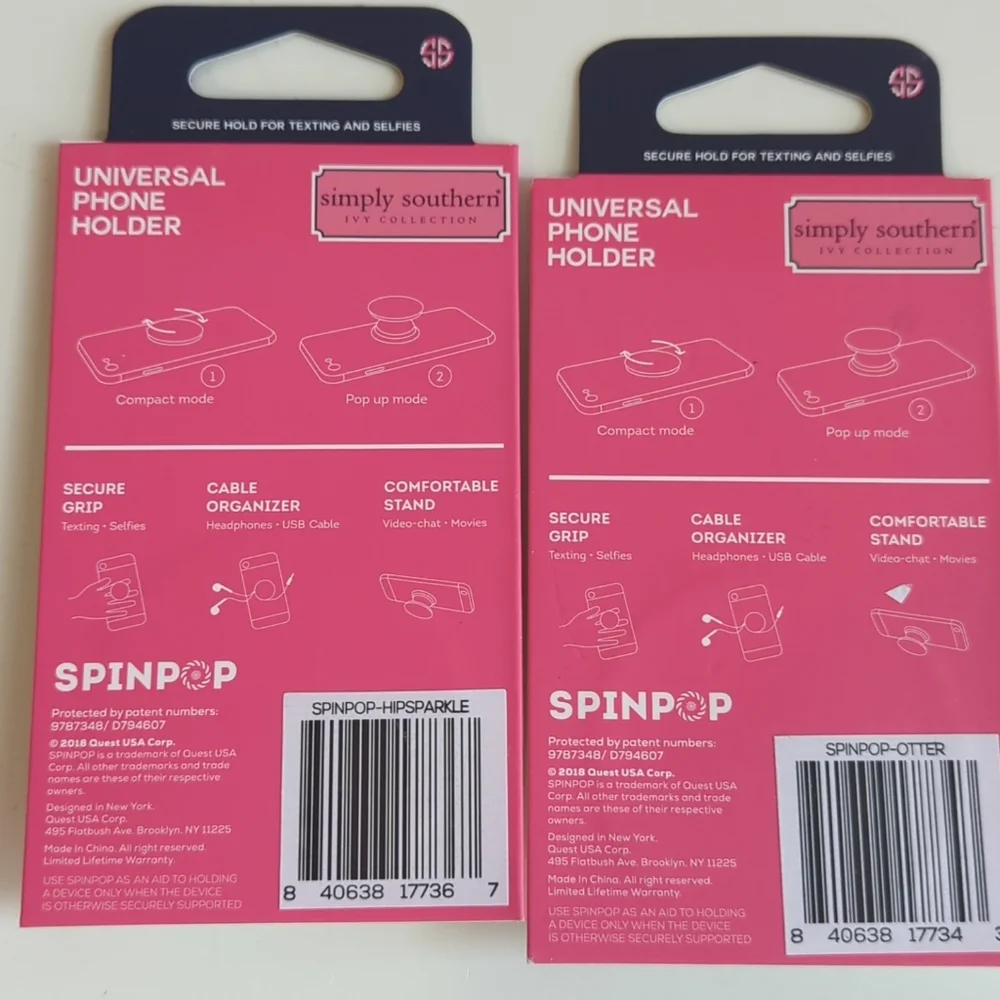 Set of 2 New Universal Phone Holders Pop Up Simply Southern Hippo & Otter quotes